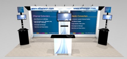 Featured design for 20 ft trade show booth spaces with large graphics used at trade shows in las vegas