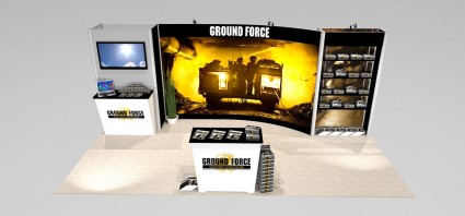 IM2_20 ft display with product display, storage space, flat screen workstation and oversize trade show graphics View 1 - New