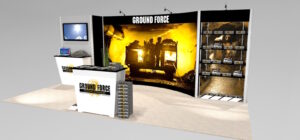 IM2_20 ft display with product display, storage space, flat screen workstation and oversize trade show graphics View 2