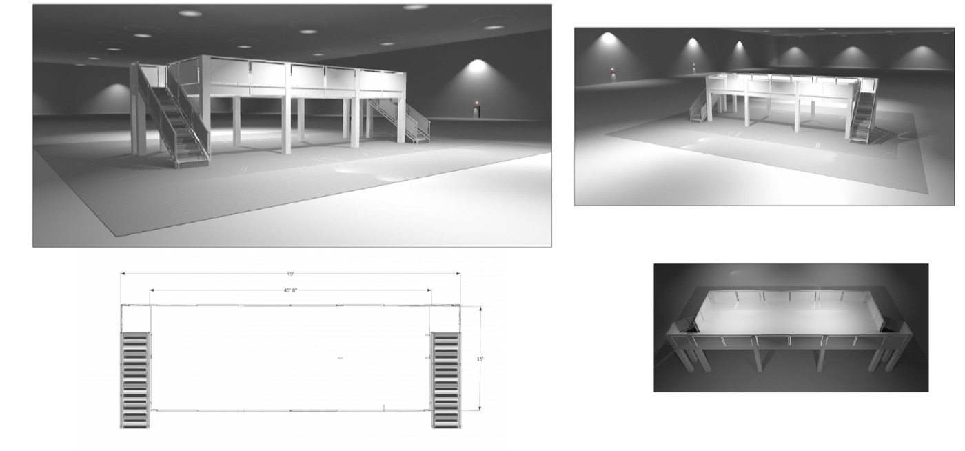 Basic white model view design of two story double deck exhibit rental in Las Vegas