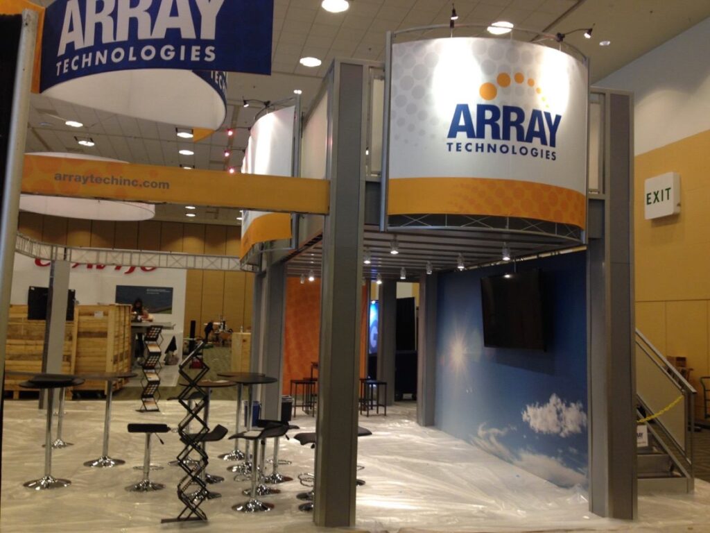 Open floor plan double deck exhibit booth rental design