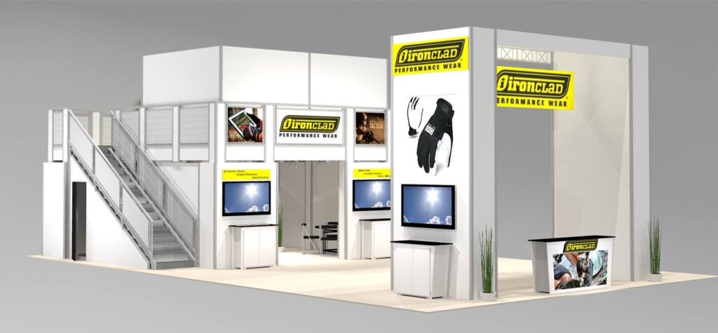 two story exhibit design with separate entrance reception area