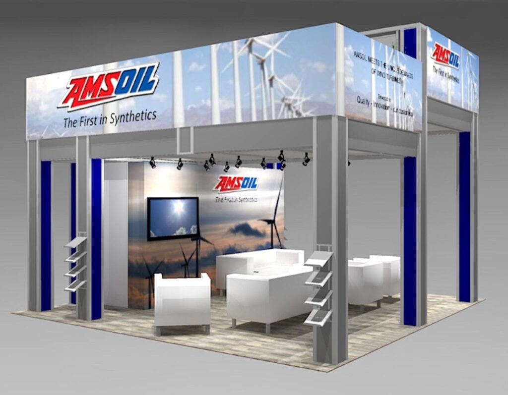 colorful design of two story exhibits rental for Las Vegas with different graphic color scheme