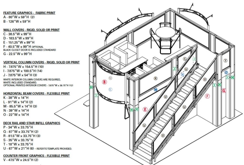 two story exhibit rental graphics placement key