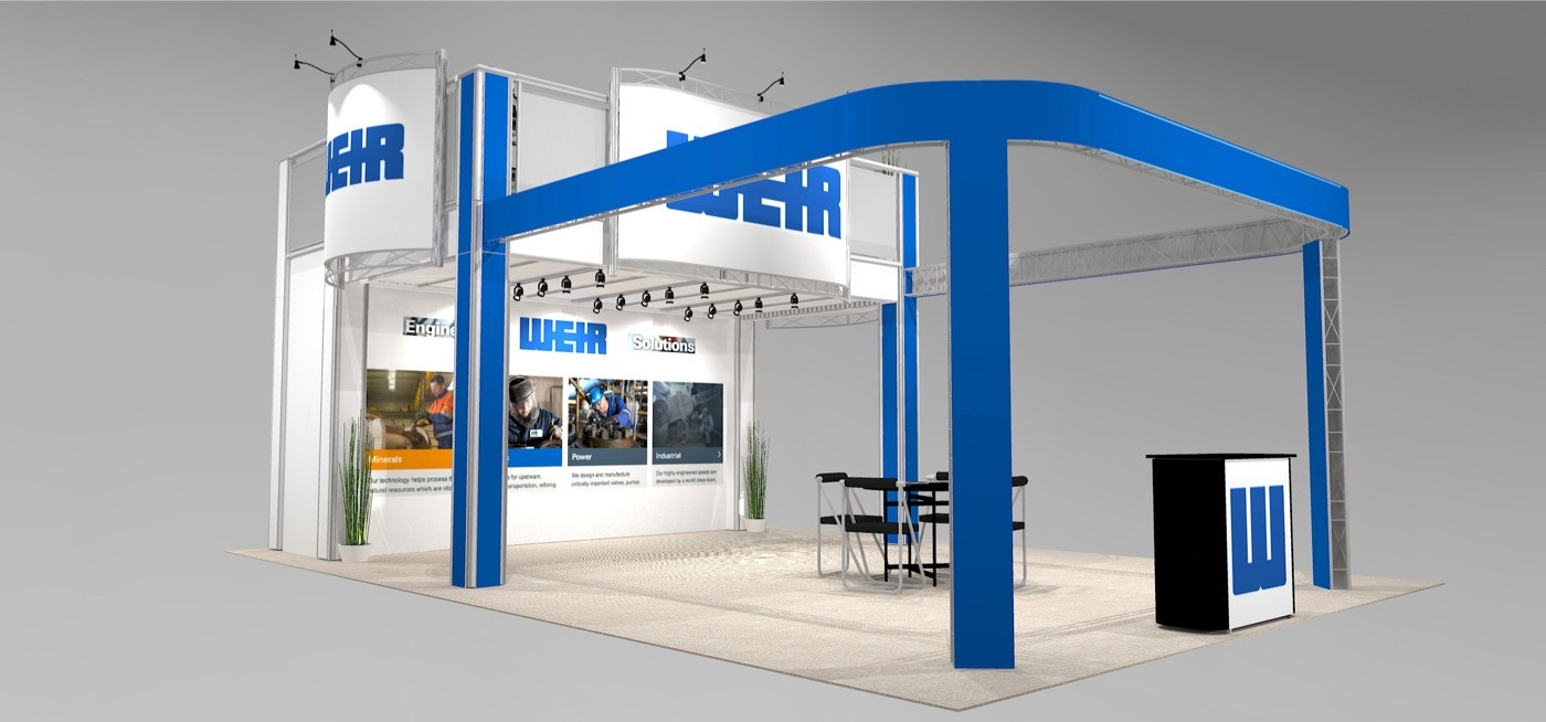 Double Deck Exhibit Design With Signage Over Open Booth Space 2