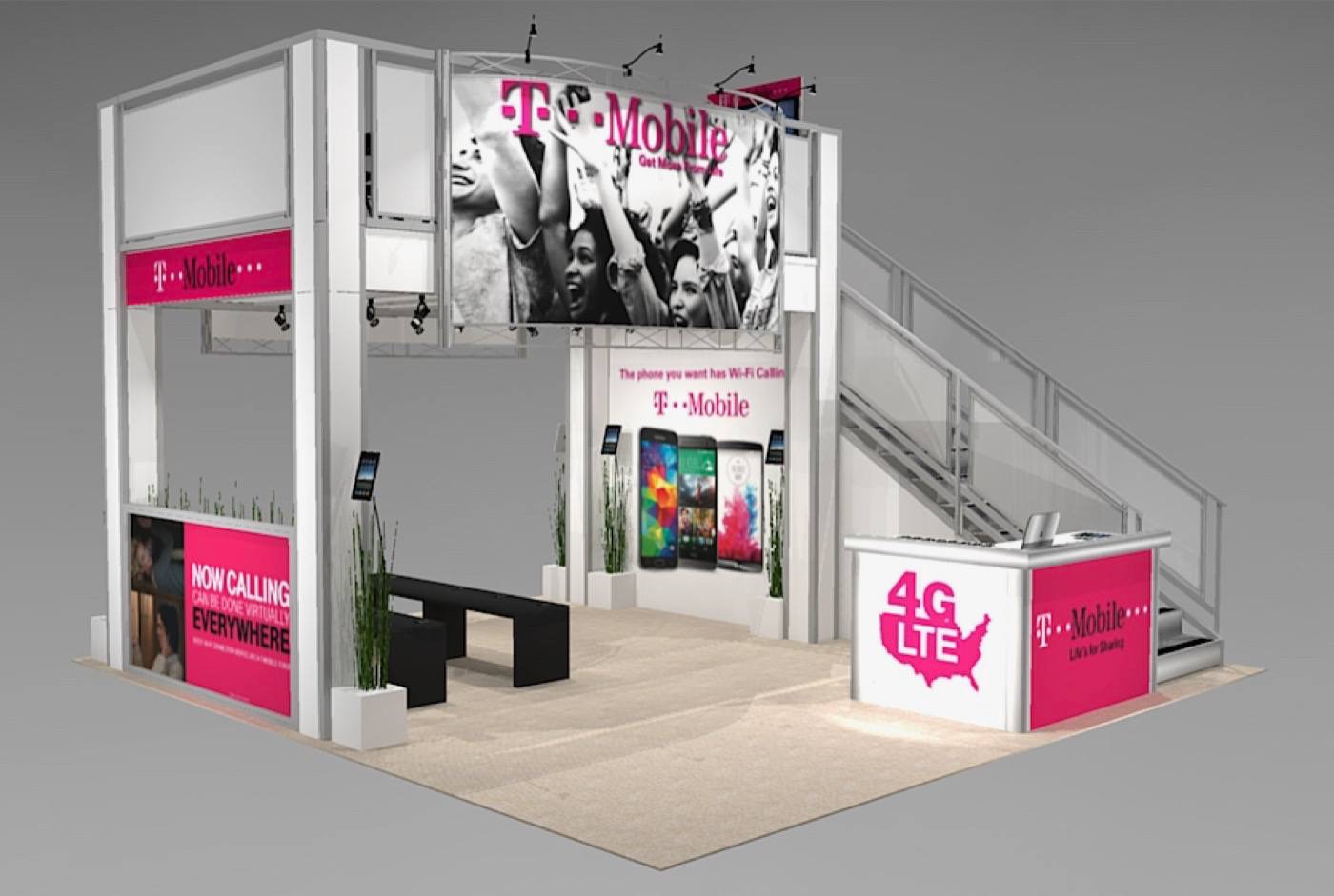 double deck trade show booth design with open floor plan