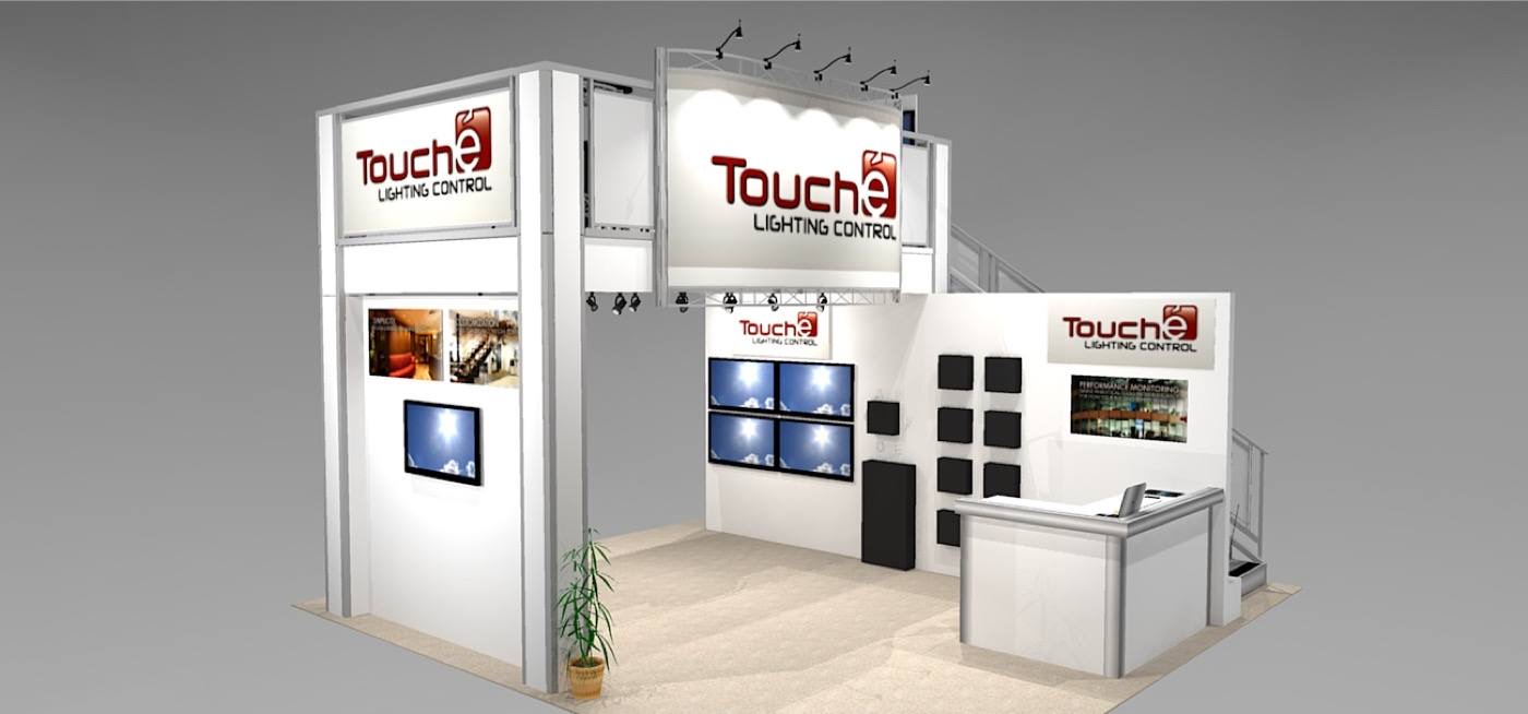 Double Deck Exhibit Design With Large Graphic Wall