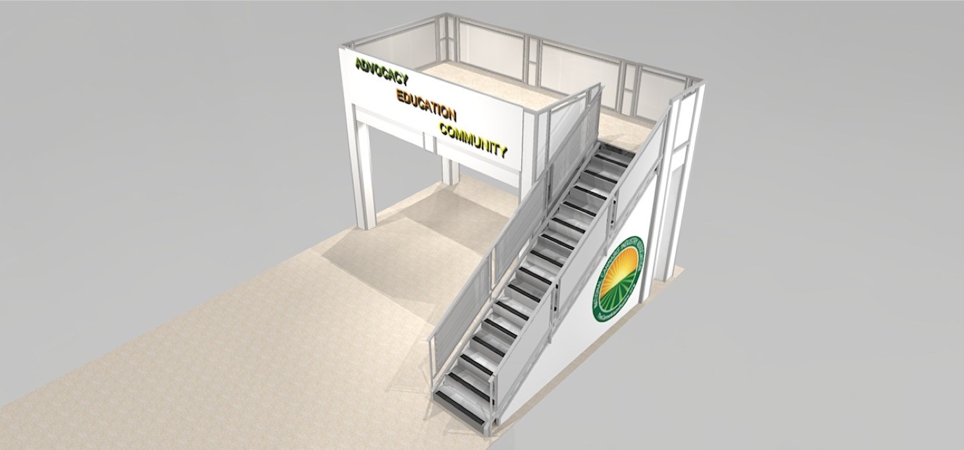 double deck trade show rentals in Las Vegas with upstairs meeting area