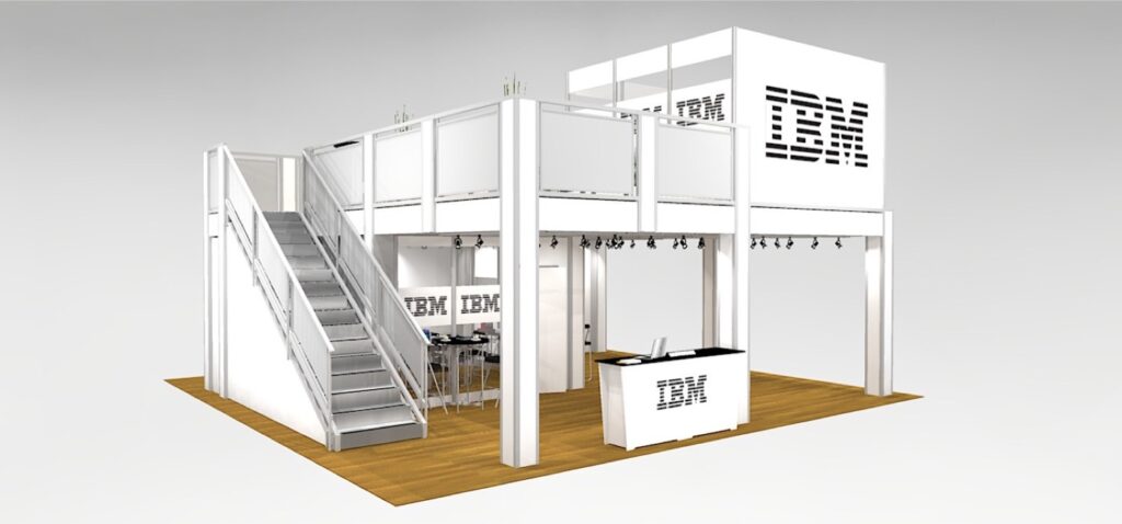 two story trade show exhibit rental idea for Las Vegas with impressive meeting area