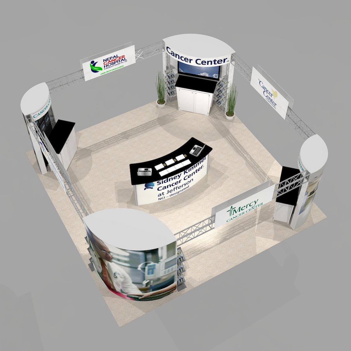 ch2020 Trade show rental exhibit design chi2020 shows a presentation or demonstration area with ample room for seating or product display