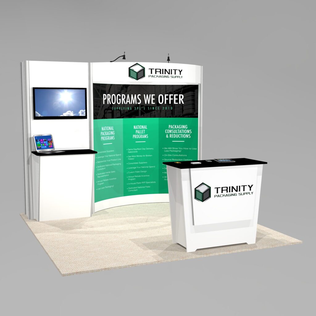 10 ft. booth design with large mural graphics and storage counter used in Las Vegas trade shows