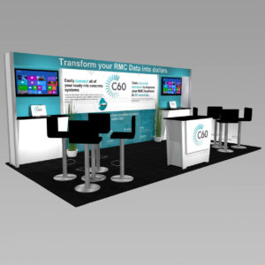 IM73-V3 10 x 20 backwall exhibit with two 4 Ft. workstations and graphics