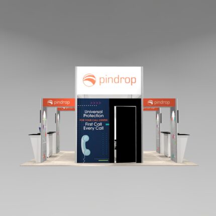 Two meeting room trade show design with workstations for 20 x 20 booth space