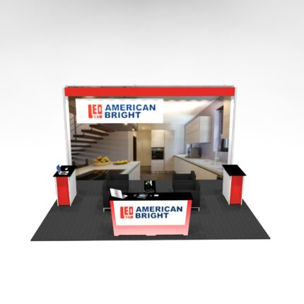 Special 20 ft trade show island design for theatre presentation and billboard size graphics