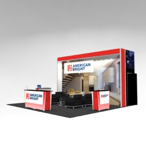 Special 20 ft. trade show island booth rental design for theatre and large trade show graphics_Exhibit rental design in Las Vegas