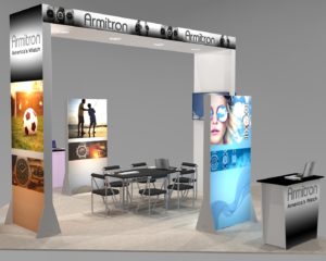 Show Rental Exhibit for Island Booth Space has Central Meeting Area