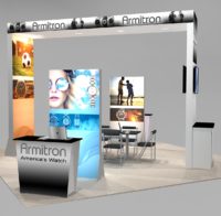 Show Rental Exhibit for Island Booth Space has Central Meeting Area