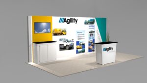 Custom Exhibit Rental with Accent panels and Workstation