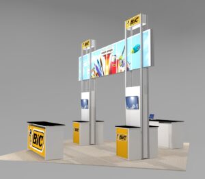 Impressive trade show island booth design rental