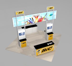 Impressive trade show island booth design rental