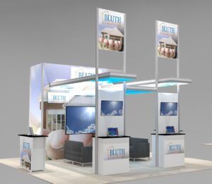 Impressive trade show island booth design rental