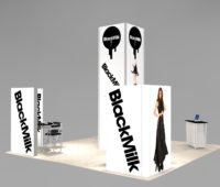 20x20 island booth space exhibit with meeting space