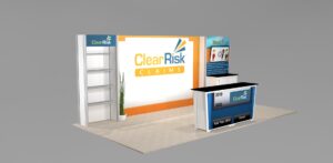 Custom Exhibit Rental with Accent panels and Workstation