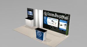 Custom Exhibit Rental with Accent panels and Workstation