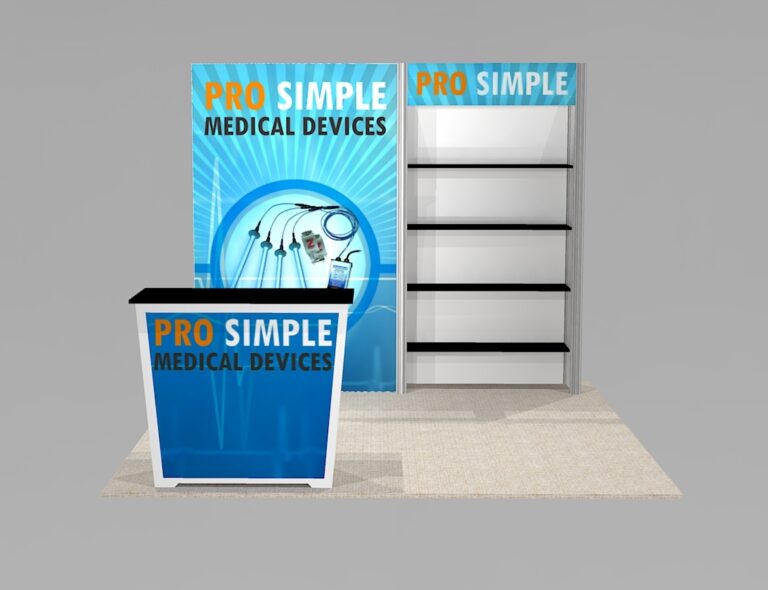 Product Display Booth Design with Shelving and Locking Storage