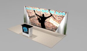 Custom Exhibit Rental with Accent panels and Workstation