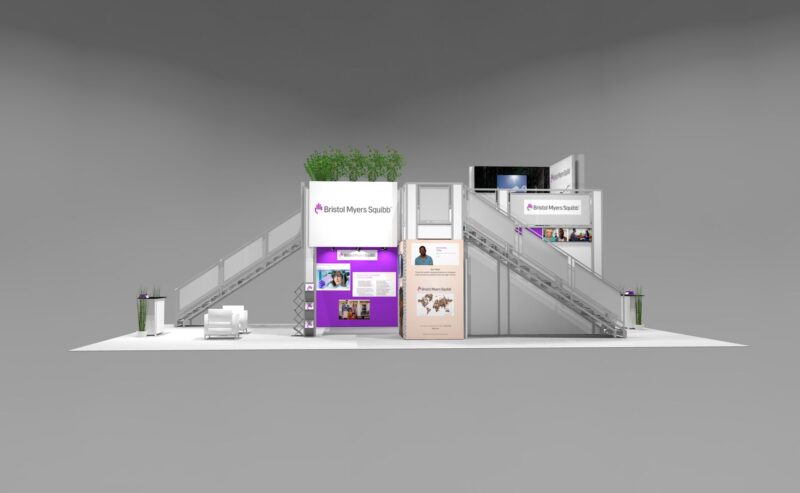 Open Floorplan Double Deck Exhibit Design With Giant Backlit Logo sign 4
