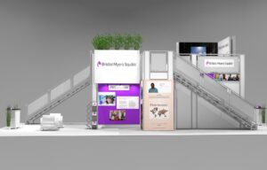 Open Floorplan Double Deck Exhibit Design With Giant Backlit Logo Sign